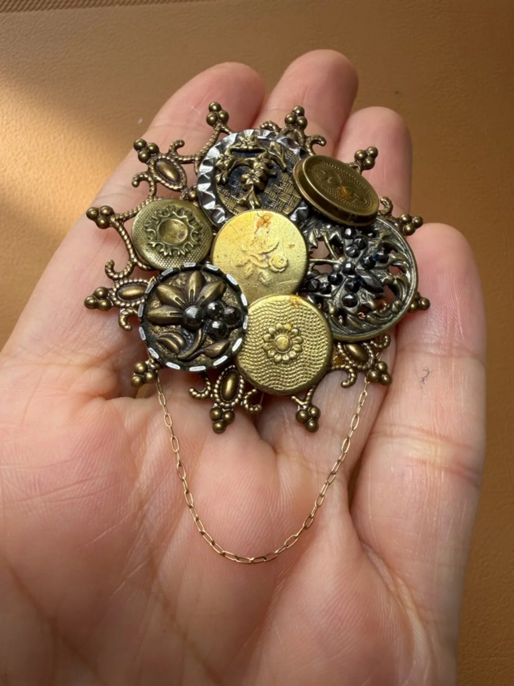 Handmade Vintage Button Collage Brooch – Steampunk Victorian Style - Picture 4 of 12